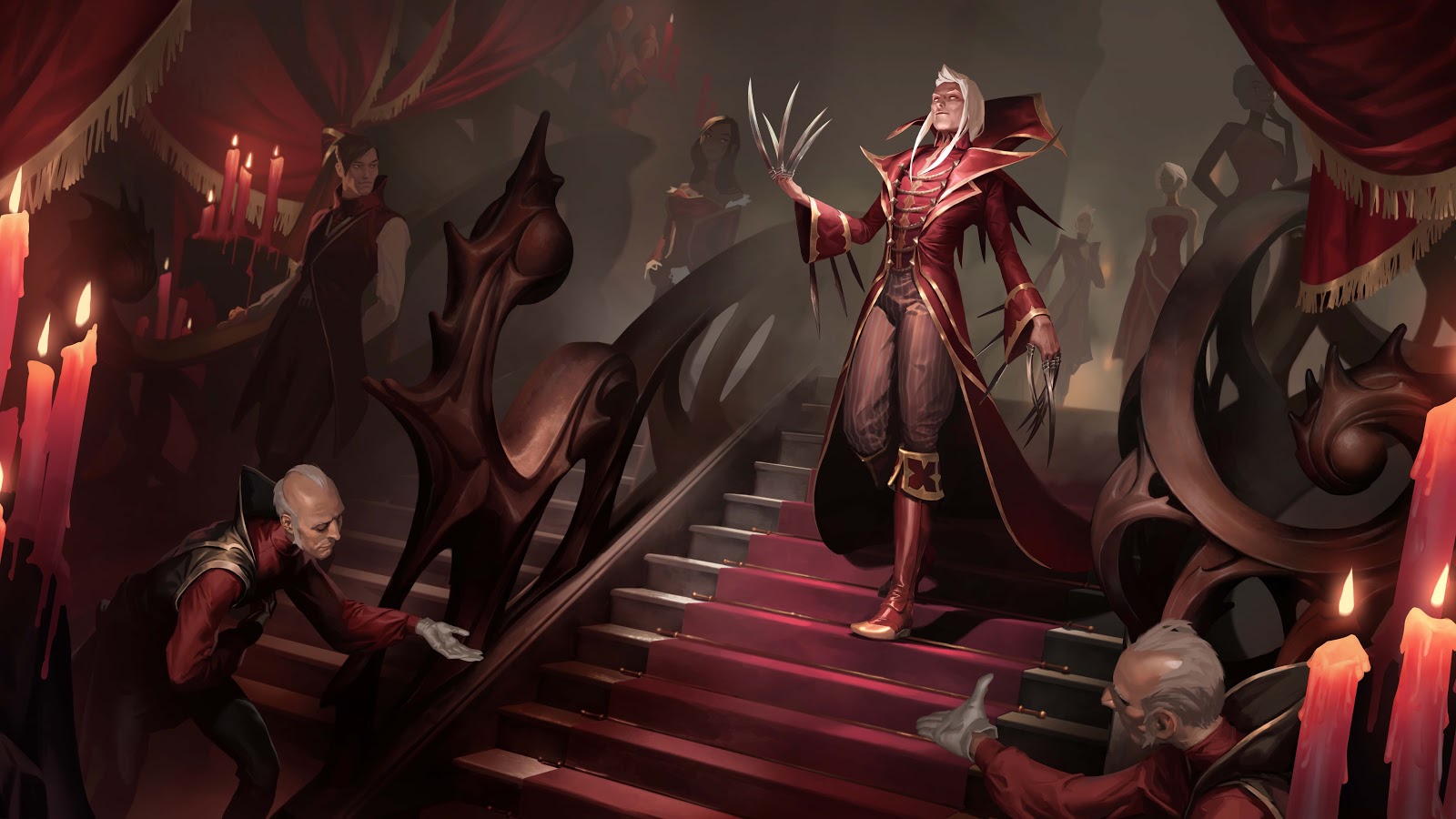 Vladamir descends a staircase as his servants bow before him.