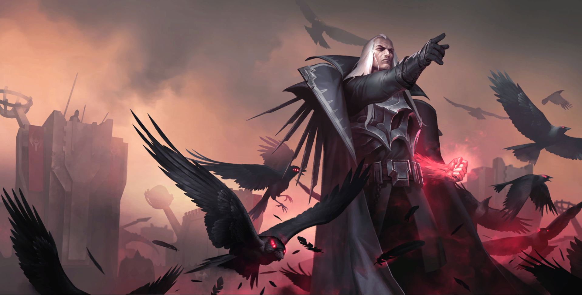 Swain บัญชาการ Citybreaker ที่อยู่ด้านหลังของเขา พร้อมฝูงอีกาที่กำลังออกบิน