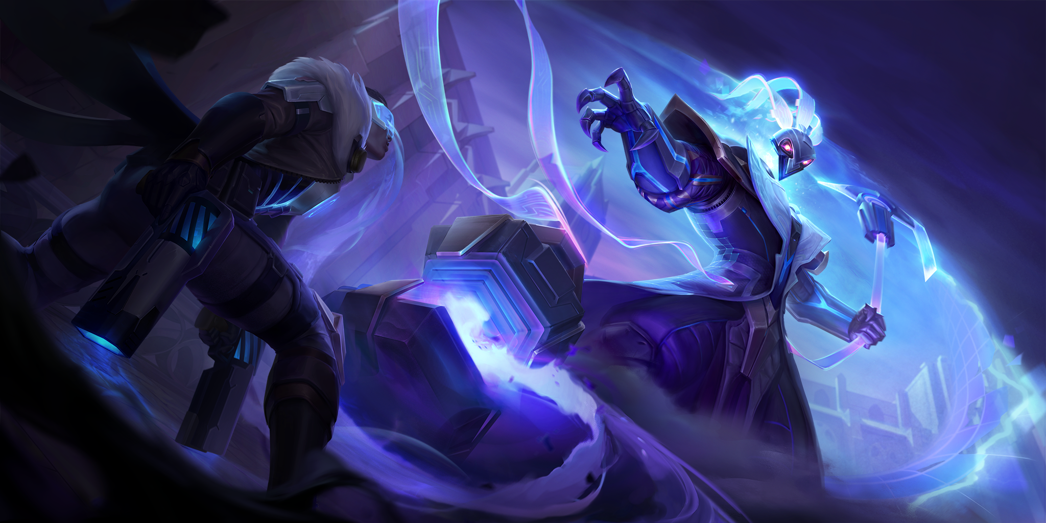 Pulsefire Thresh looms over an exhausted Pulsefire Lucien.