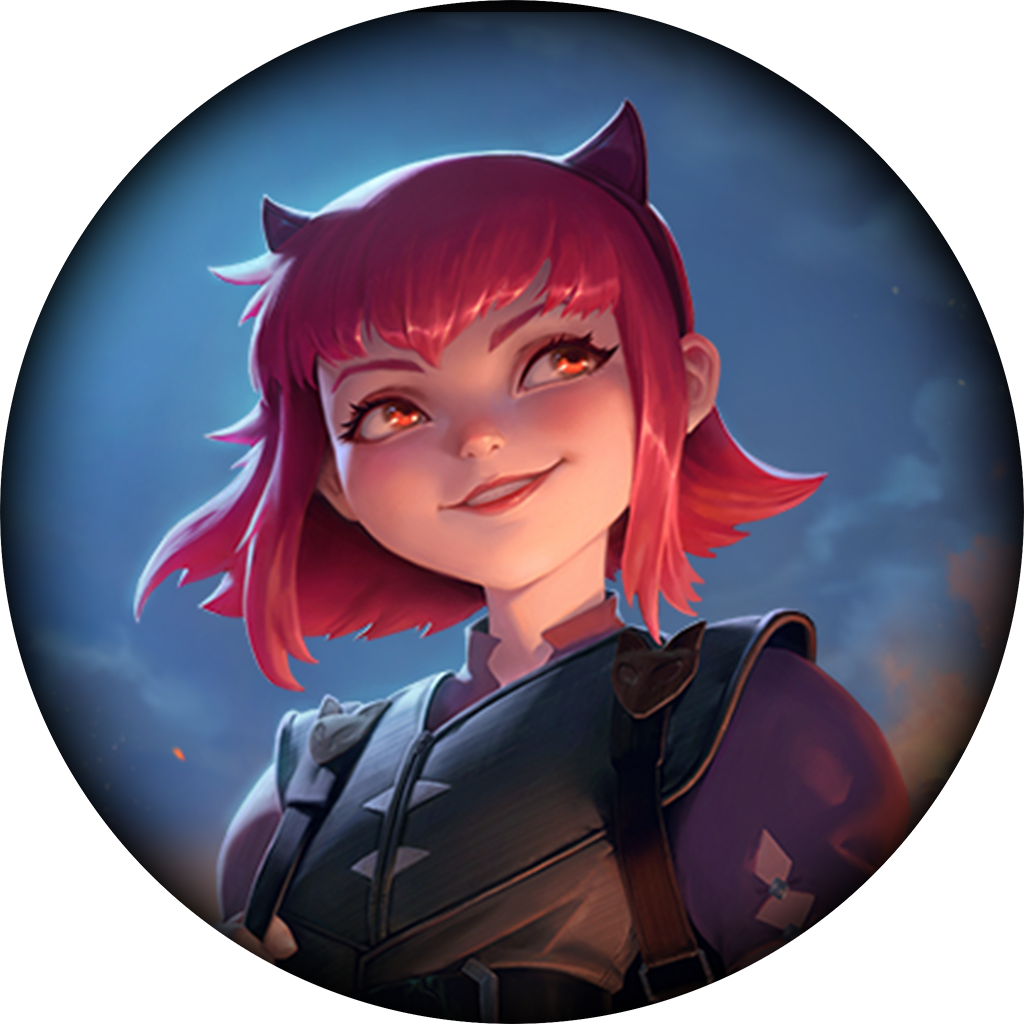 プレイヤーアイコン「闇の申し子」、アニーの顔にフォーカスした円形の画像。