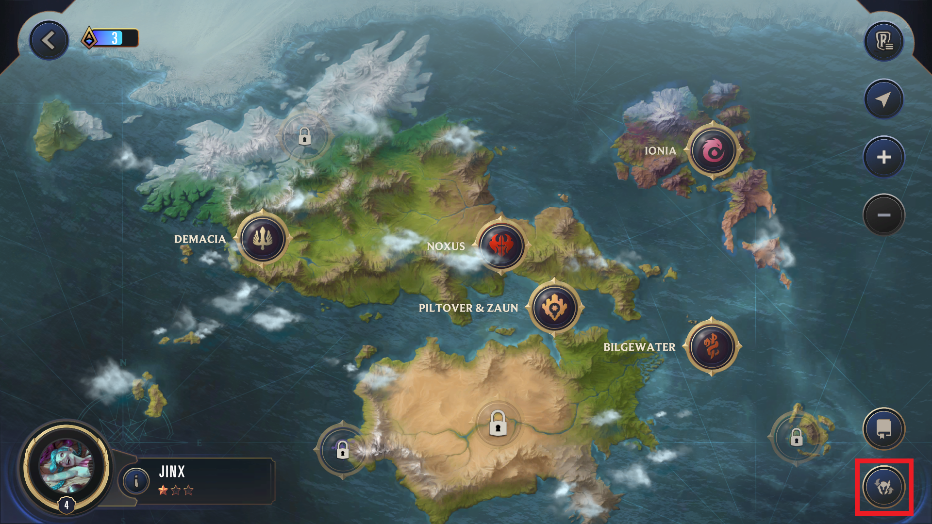 The Path of Champions World Map with the Champions icon, an ancient helmet, highlighted.