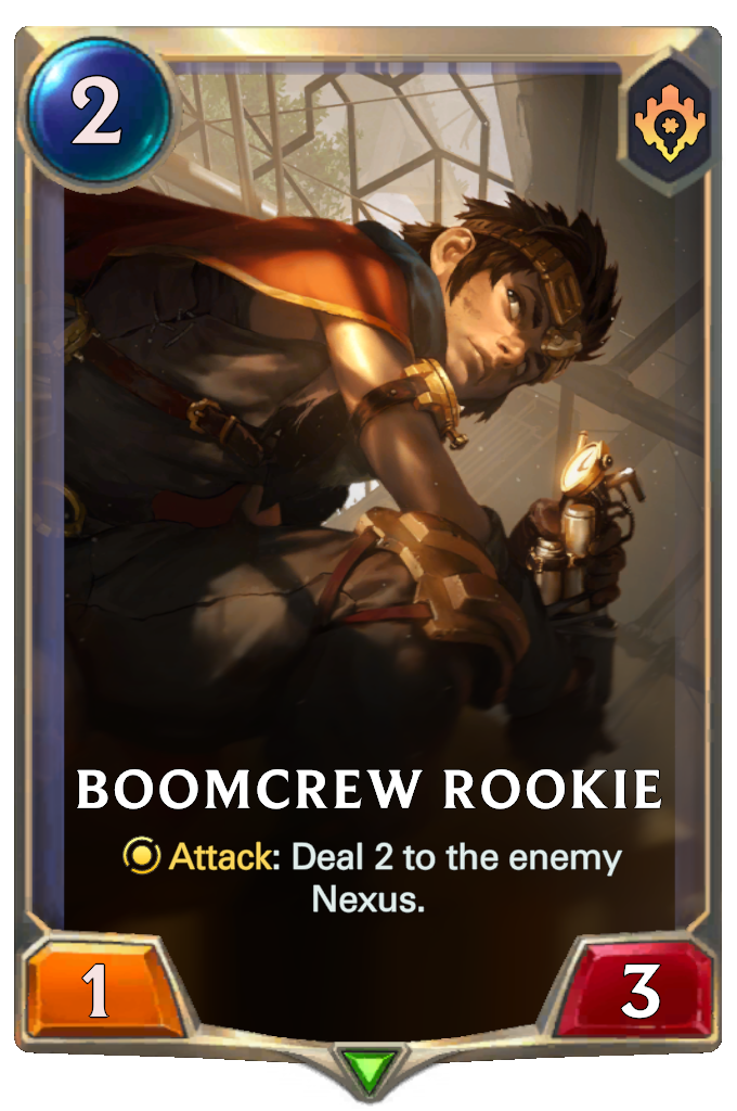 The Boomcrew Rookie card, featuring a young man planting a bomb.