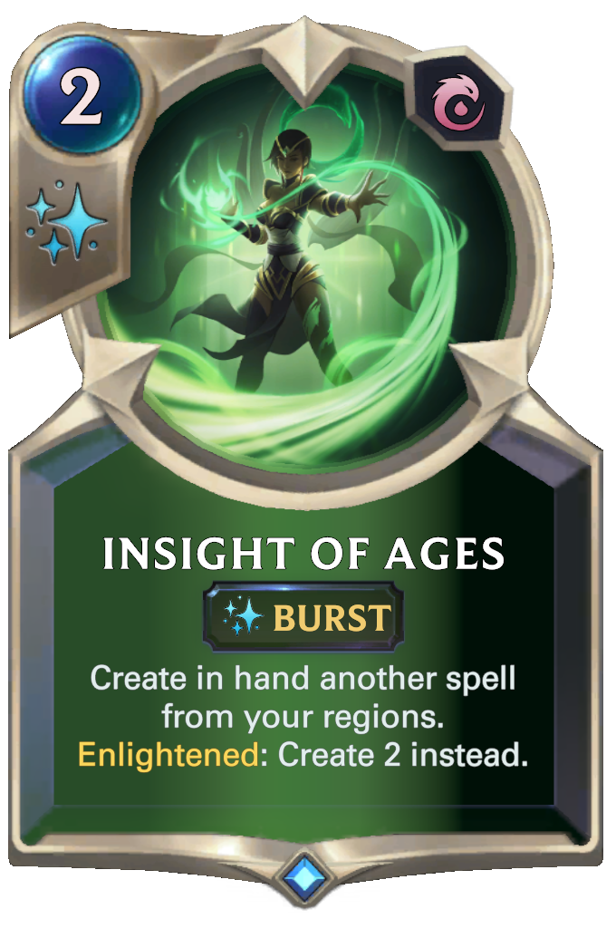 The Insight of Ages spell, featuring Karma preparing an attack.